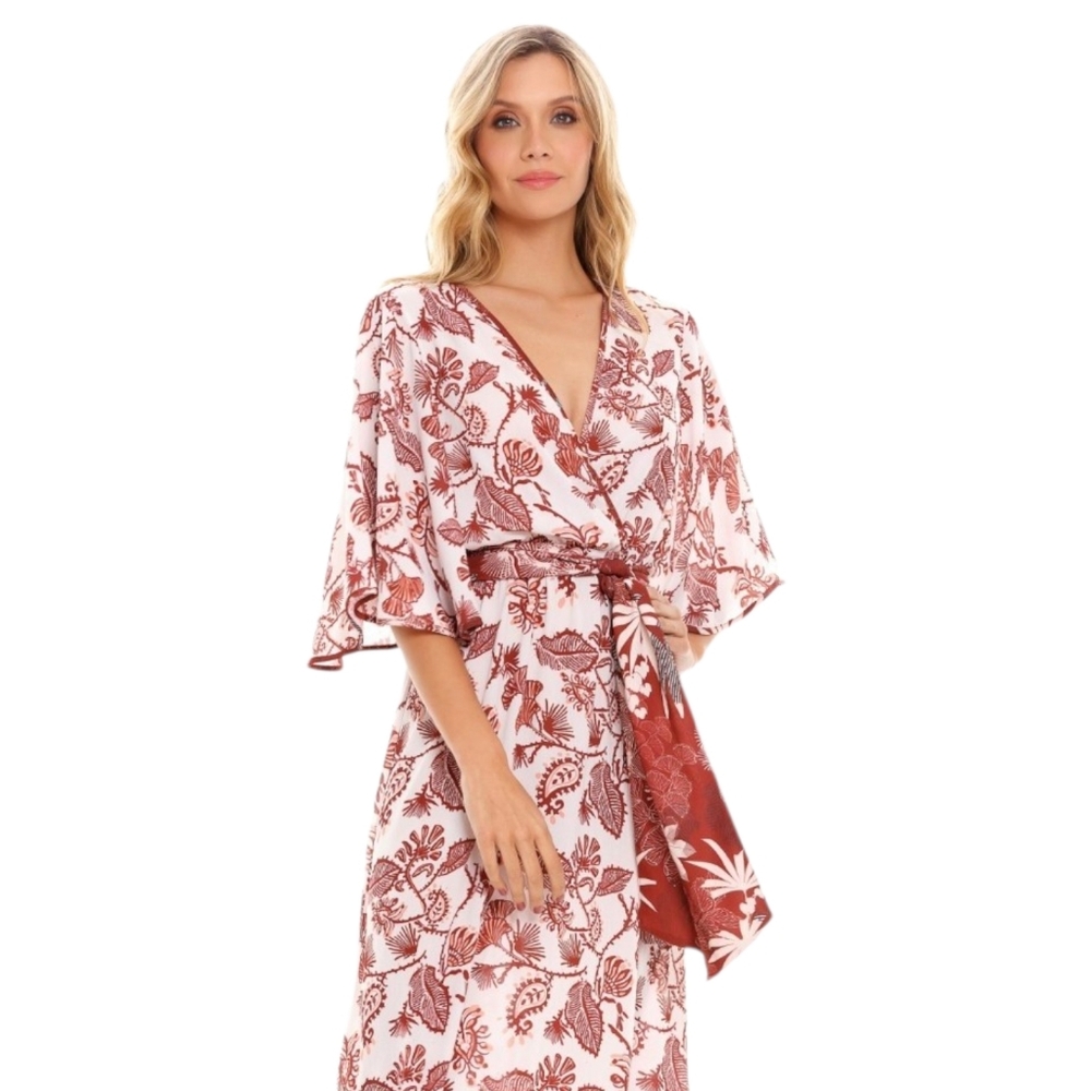 Cosita Linda NWOT Kimono Awakening with Belt Medium Copper/Ivory Botanical